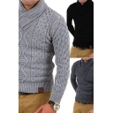 Elegant Mens Pullover Whole Colored Cable Knit Shawl Collar Long Sleeve Slimming Pullover