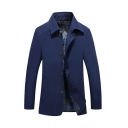 Simple Mens Trench Coat Pure Color Long Sleeves Lapel Collar Button up Regular Fitted Trench Coat