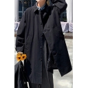 Casual Coat Plain Pocket Spread Collar Baggy Long-Sleeved Single Breasted Trench Coat for Men