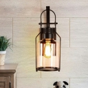Rustic Country Style Jar Wall Light with Clear Glass Shade 18.5