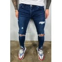 Basic Mens Jeans Plain Ankle Length Distressed Zip Closure Slim Fit Denim Pants