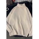 Casual Mens Sweater Solid Color Ribbed Hem Long Sleeve High Neck Baggy Pullover Sweater
