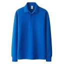 Elegant Mens Polo Shirt Solid Color Long Sleeves Turn down Collar Regular Fit Polor Shirt