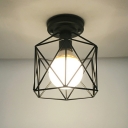 1 Light  Flush Mount Ceiling Light Minimalist Style Cage Shape Metal Light Fixture