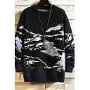 Urban Mens Pullover Patterned Round Neck Oversized Long-sleeved Pullover