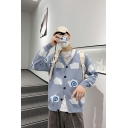 Creative Mens Cardigan Cloud Print V-Neck Button Up Long Sleeve Loose Cardigan