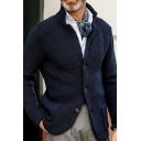 Soft Men's Cardigan Solid Color Button Fly V-Neck Long Sleeves Fitted Cardigan