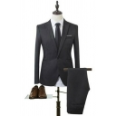 Freestyle Suit Set Solid Long Sleeve Lapel Collar Relaxed Single Button with Pants Slim Blazer Set for Men