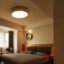 Contemporary Hexagon Shaped Wood Flush Light Fixture Led Flush Mount White Light for Bedroom