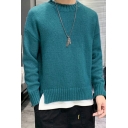 Fancy Sweater Pure Color Long Sleeves Round Neck Relaxed Fit Pullover Sweater for Teenagers