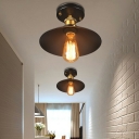 Vintage Style 1 Light Black Semi Mount Light Conical Metal Flush Mount Ceiling Fixture for Aisle Corridor