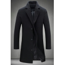 Popular Mens Overcoat Pure Color Solid Color Single Breast Long Sleeves Lapel Collar Fitted Overcoat