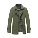 Trendy Trench Coat Pure Color Collar Long-sleeved Button Up Side Pocket Trench Coat for Men
