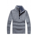 Men Edgy Sweater Solid Color 1/2 Zip Collar Rib Cuffs Long Sleeve Regular Fitted Sweater