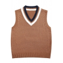 Trendy Mens Vest Stripe Printed V-Neck Sleeveless Regular Fit Sweater Vest