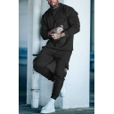 Casual Guys Co-ords Pure Color Round Collar Relaxed Long Sleeve Hoodie with Pants Fit Two Piece Set