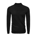 Modern Men's Sweater Pure Color High Neck Long Sleeves Slim Fit Pullover Sweater