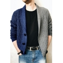 Unique Cardigan Button Up Contrast Color Knitted Long Sleeve Loose Fit Cardigan for Men