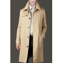 Elegant Coat Plain Front Pocket Spread Collar Relaxed Long Sleeves Button-up Trench Coat for Boys