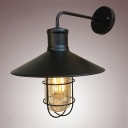 Nautical Style Railroad Shade Sconce with Wire Guard Metal Single Bulb Wall Sconce in Black