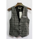 Smart Guys Suit Vest Plaid Patterned Button Closure V-Neck Regular Pocket Suit Vest