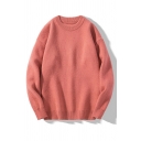 Men Freestyle Sweater Solid Color Round Neck Rib Cuffs Long-Sleeved Relaxed Fit Sweater
