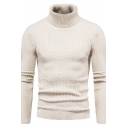 Men's Elegant Sweater Whole Colored High Neck Long-sleeved Fitted Sweater