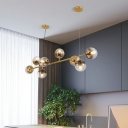 Minimalist-Style Glass Hanging Island Light Global Island Lighting Fixture for Dining Room