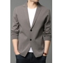 Stylish Jacket Suit Pure Color Long Sleeves Button Closure Pocket Detail Slim Fitted Suit for Men