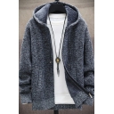 Street Style Men's Cardigan Pure Color Hooded Zip Placket Long-sleeved Cardigan