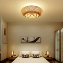 Drum Dinging Room Flush Mount Light 3-Bulb Beige Vintage Style Ceiling Light Fixture for Bedroom