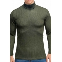Daily Men's Sweater Pure Color Long-Sleeved High Neck Regular Fitted Pullover Sweater