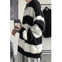Edgy Sweater Crew Neck Contrast Color Rib Cuffs Long Sleeve Regular Fit Sweater for Men