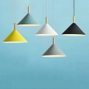 Nordic Style LED Pendant Light Wood Metal Macaron Cone Hanging Light for Dinning Room