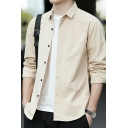 Leisure Mens Shirt Pure Color Button up Long Sleeves Turn down Collar Regular Fit Shirt