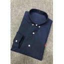 Warm Men's Shirt Turn-Down Collar Embroidery Long Sleeves Regular Fit Shirt