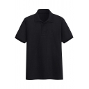 Mens Simple Plain Polos Turn Down Collar Short-Sleeved Regular Fit Polo Shirt