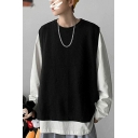 Streets Look Vest Solid Color Round Neck Sleeveless Loose Fitted Knit Vest for Men