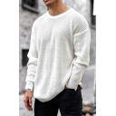 Guy's Urban Sweater Whole Colored Long Sleeve Round Neck Relaxed Fitted Pullover Sweater