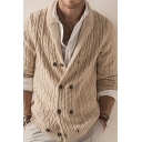 Guy's Urban Sweater Whole Colored Button Designed Long Sleeve Shawl Collar Relaxed Sweater
