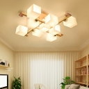 Modern Ceiling Light Glass Shade Wooden Ceiling Mount Semi Flush Mount for Study Room