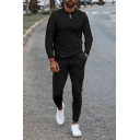 Guys Modern Co-ords Pure Color Long Sleeves Round Neck Tee Shirt & Zipper Pants Regular Co-ords