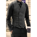 Cool Waistcoat Contrast Striped Hem Collarless Sleeveless V-Neck Fit Vest for Men