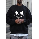 Trendy Mens Sweatshirt Face Pattern Long-Sleeved Rib Cuffs Loose Fitted Sweatshirt