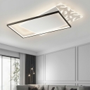 Black LED Parlor Ceiling Light Simple Flush Mount Lamp with Rectangle Ring Arcylic Shade in White Light