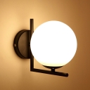 Frosted Glass Orb Wall Lighting Modern Single Light Sconce Lighting with Right Angle Arm