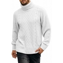 Casual Men's Sweater Solid Color Long-Sleeved High Neck Regular Fit Pullover Sweater