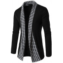 Men Edgy Cardigan Plaid Pattern Long-sleeved Open Front Slim Fit Cardigan