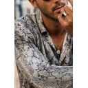 Fashionable Mens Button Shirt Snakeskin Print Long Sleeves Turn down Collar Fitted Shirt
