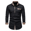 Elegant Shirt Turn-Down Collar Checked Print Button Up Long Sleeve Slim Fit Shirt for Men
